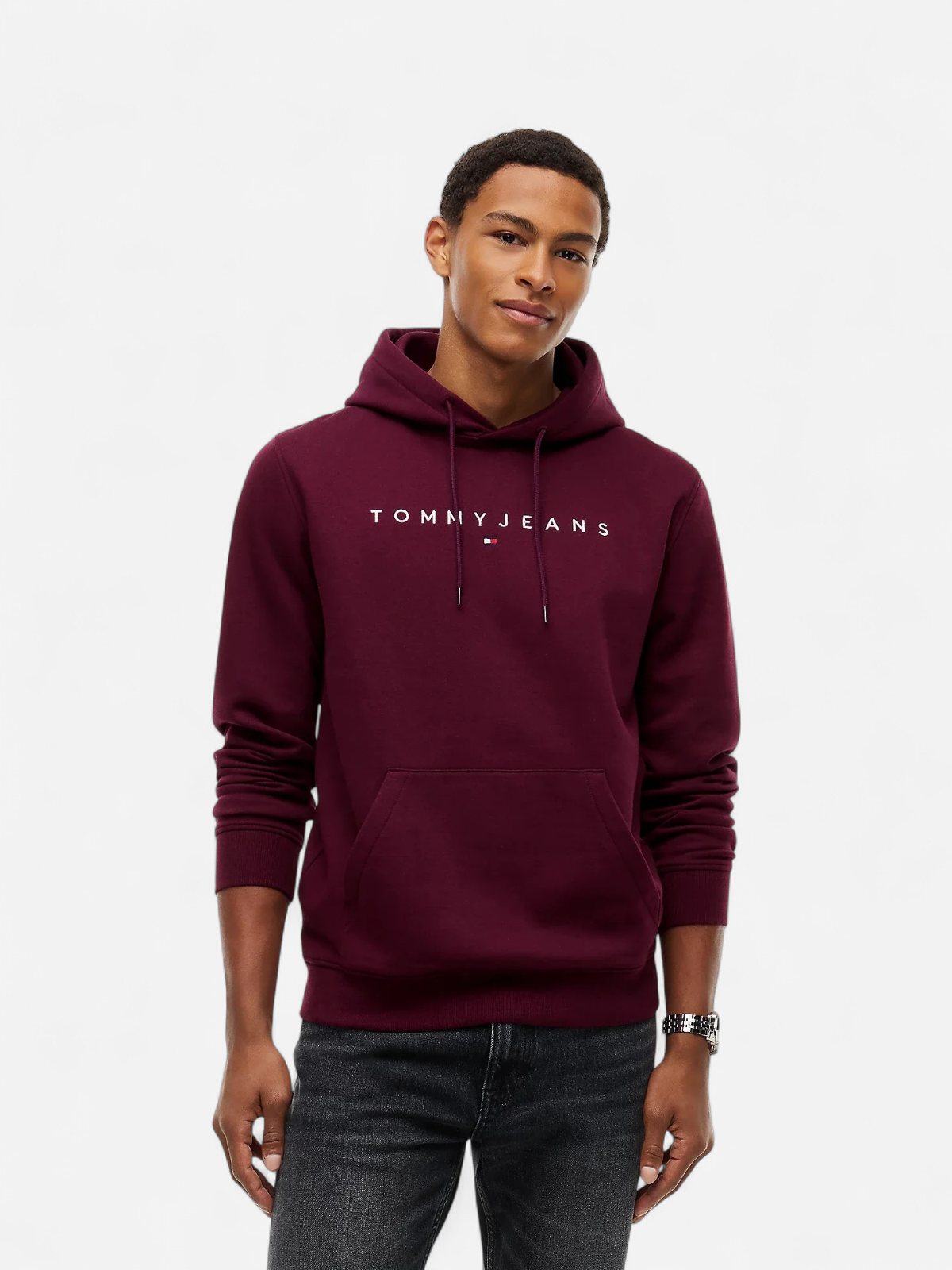 Tommy Jeans miesten huppari Linear Logo Hoodie, viininpunainen