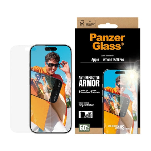 PanzerGlass – heijastamaton Armor-näytönsuojakalvo – iPhone 17 / iPhone 16 Pro – sis. EasyAligner