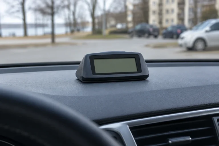 Elektroninen pysäköintikiekko auton kojelaudalla.