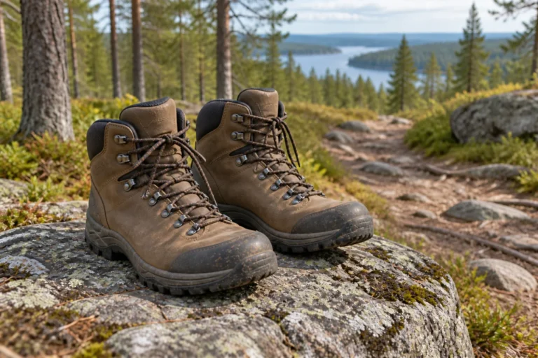 Vaelluskengät metsäpolun varrella.