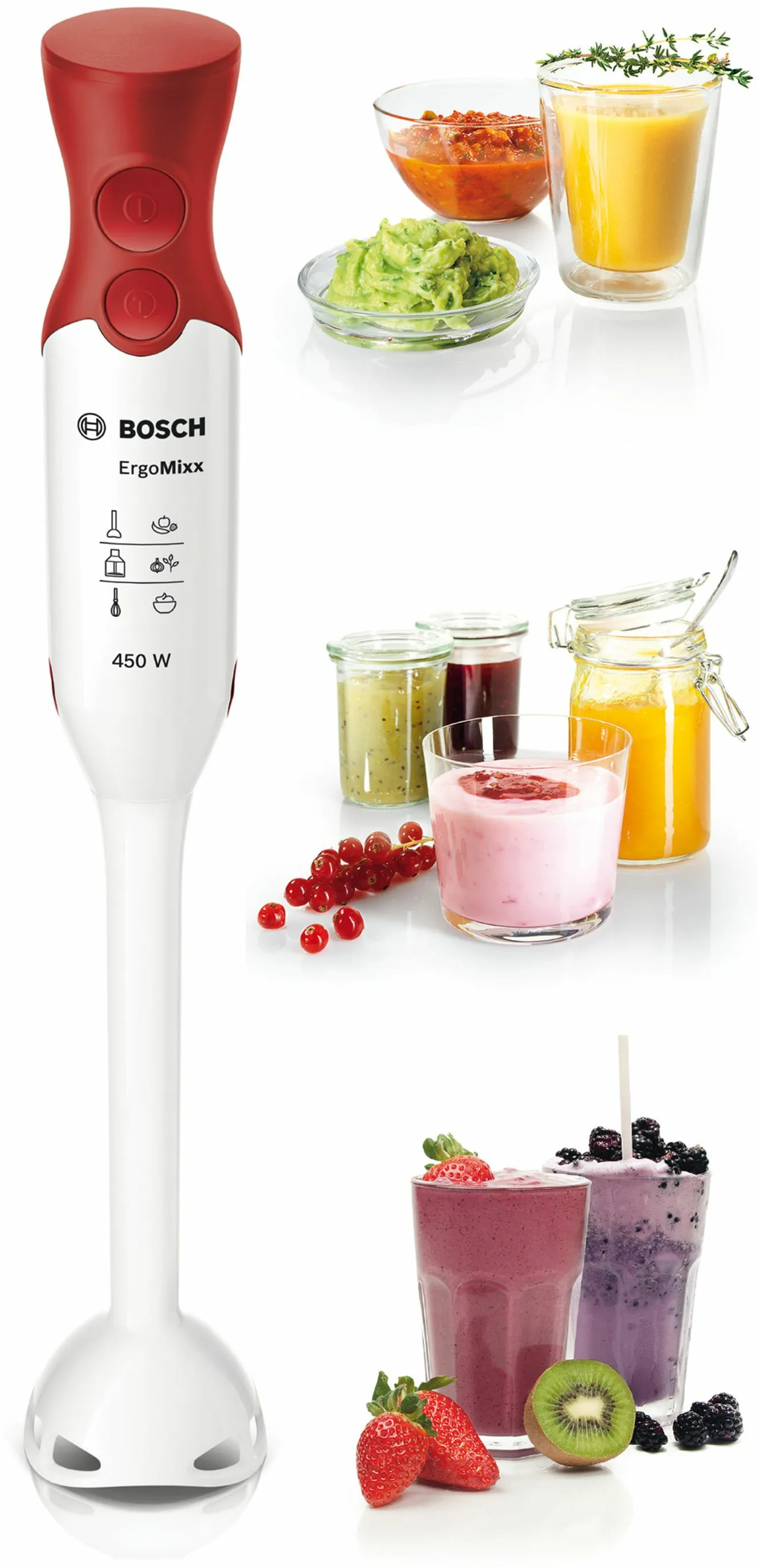 Bosch ErgoMixx MSM64010 450 W -sauvasekoitin, punainen, valkoinen